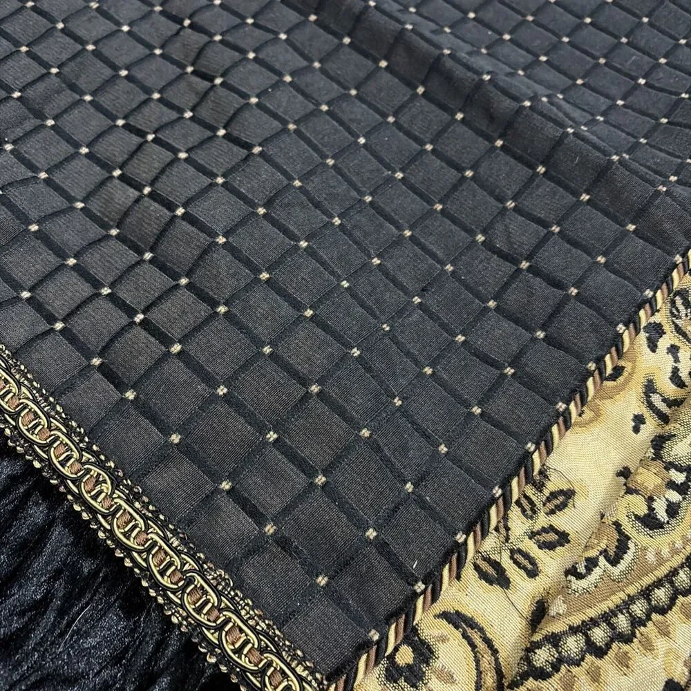 Arabella chenille damask decorative throw pillow Sham Set Black Brown & gold